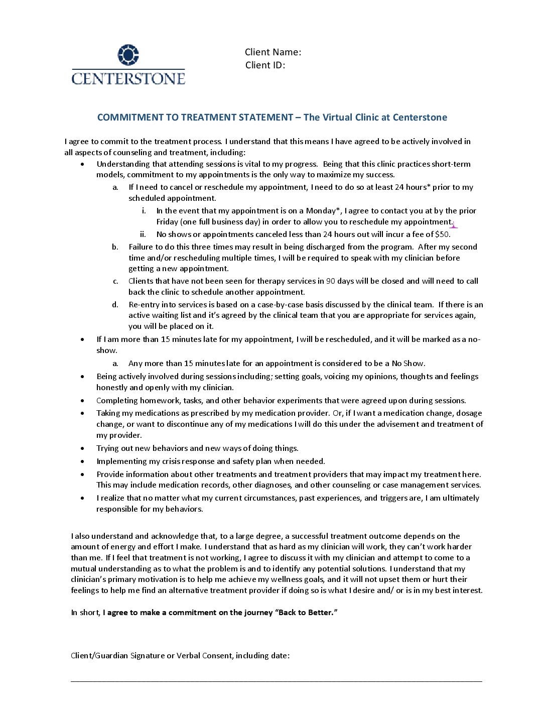 Commitment to Treatment and Telehealth Guidelines