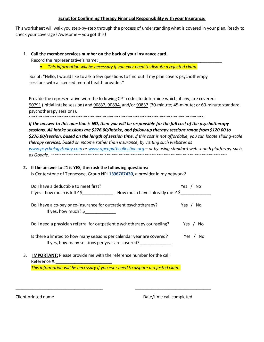 Financial Script for Clients